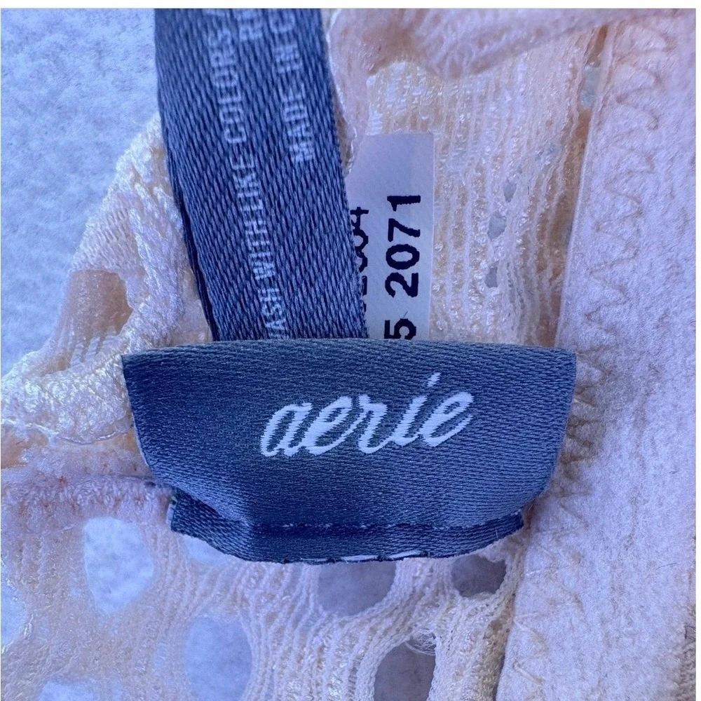 Aerie Peach Floral Lace Racerback Bralette XL Coquette Eyelet Scalloped Trim
